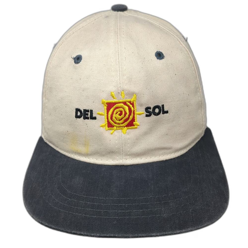 Del Sol Baseball Cap Beige Blue One Size Sun Logo Slideback Two Tone Cotton Hat